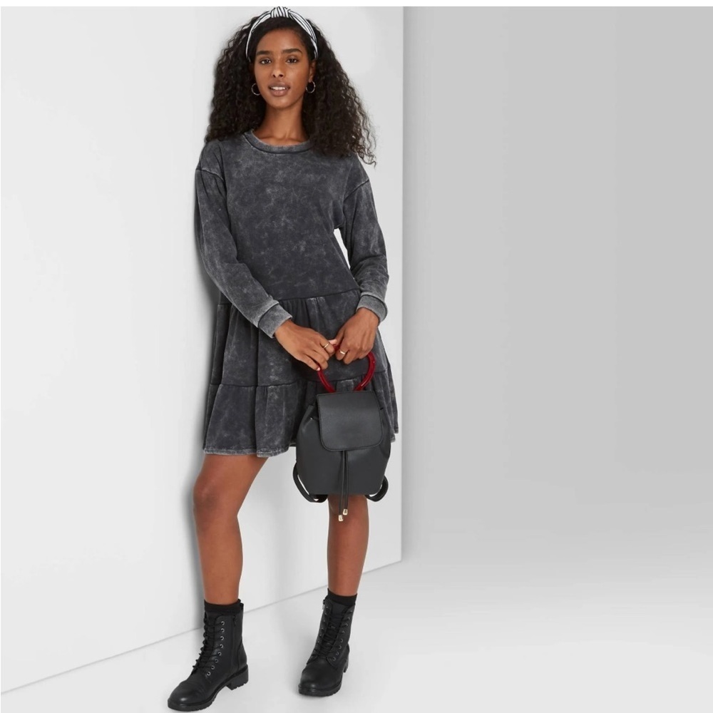 Wild Fable Long Sleeve Mineral Wash Gray  Tiered Sweatshirt Dress - Medium